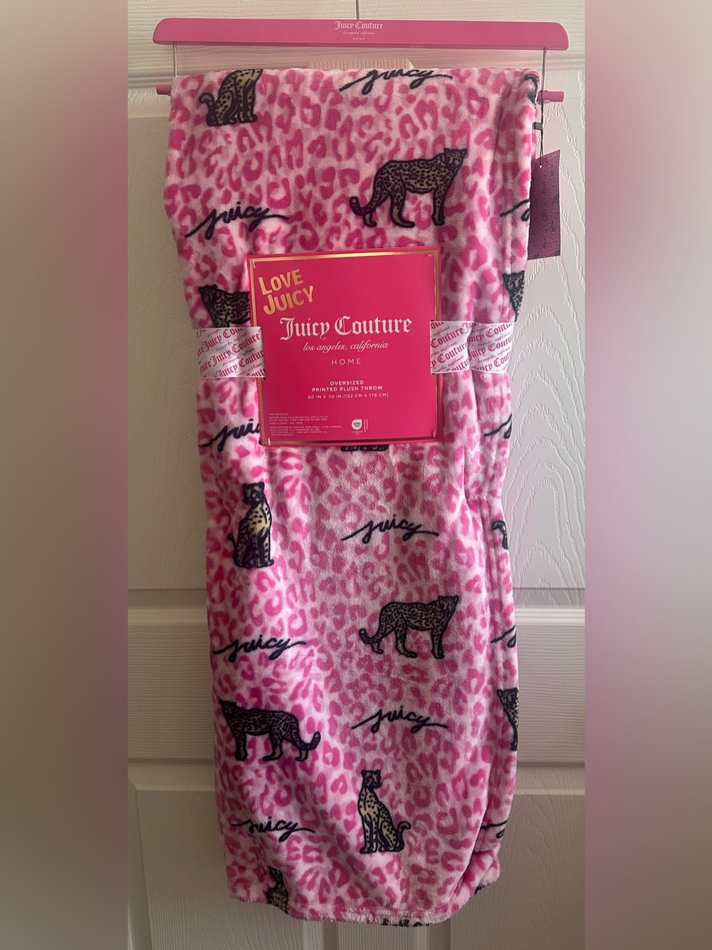 Juicy Couture Blanket Pink Leopard Plush Throw 60x70” New